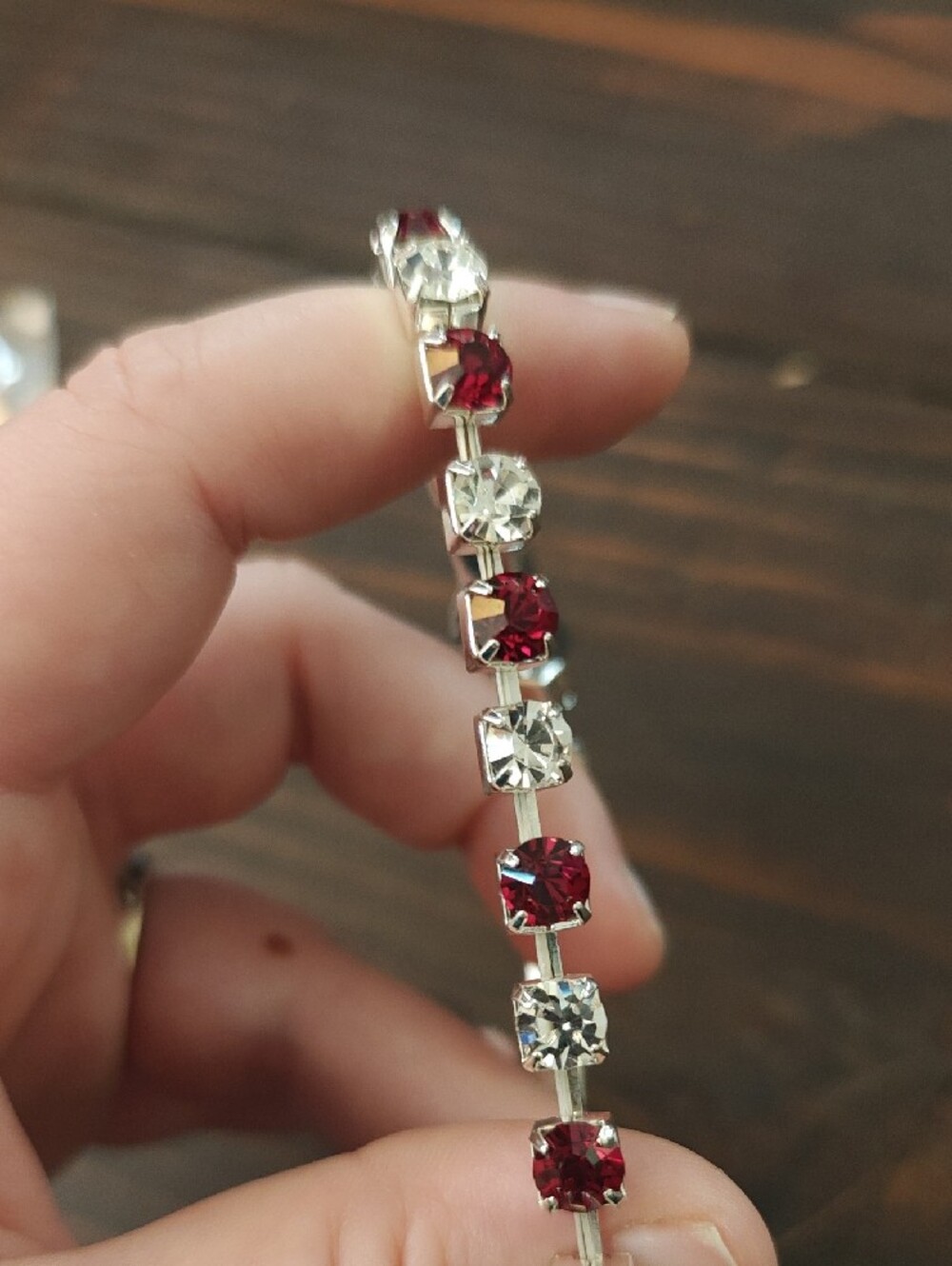 Silver Tennis Bracelet with Red and Clear Stones AA22 6790 - Picture 2 of 3